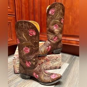 Old Gringo Julie Pink Swarovski Crystal Brown Cowboy Boots Wedding Bling Floral